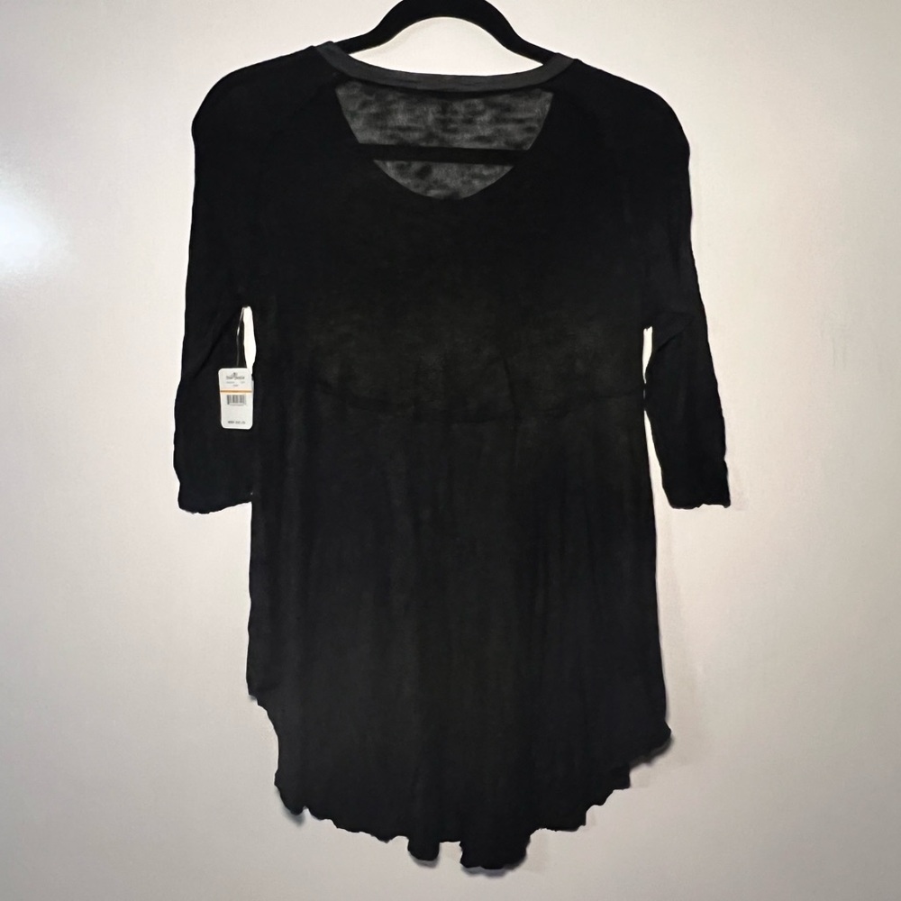 FREE PEOPLE INTIMATELY BLACK GRAY 3/4 SLEEVE WEEKEND LAYERING TOP Sz Small NWT - Picture 5 of 12